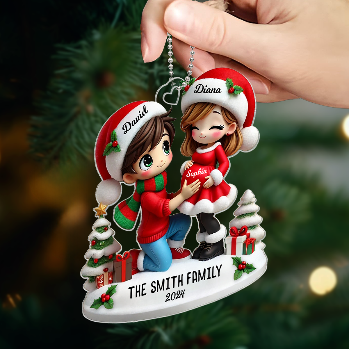 We Are Expecting A Baby Pretty Couple Personalized Acrylic Ornament, Christmas Gift for New Mom, New Dad, Pregnancy Announcement Gift
