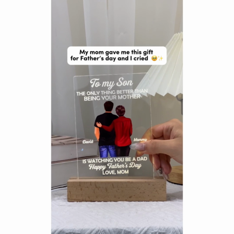 To My Son From Mom Happy Father‘s Day Personalized Rectangle Acrylic LED Night Light, Heartfelt Gift For Son