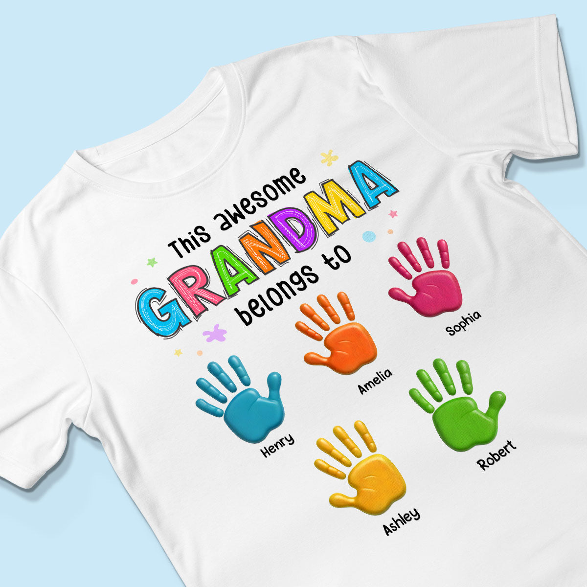 Belongs To Hand 3D Effect Colorful Handprints Personalized Shirt