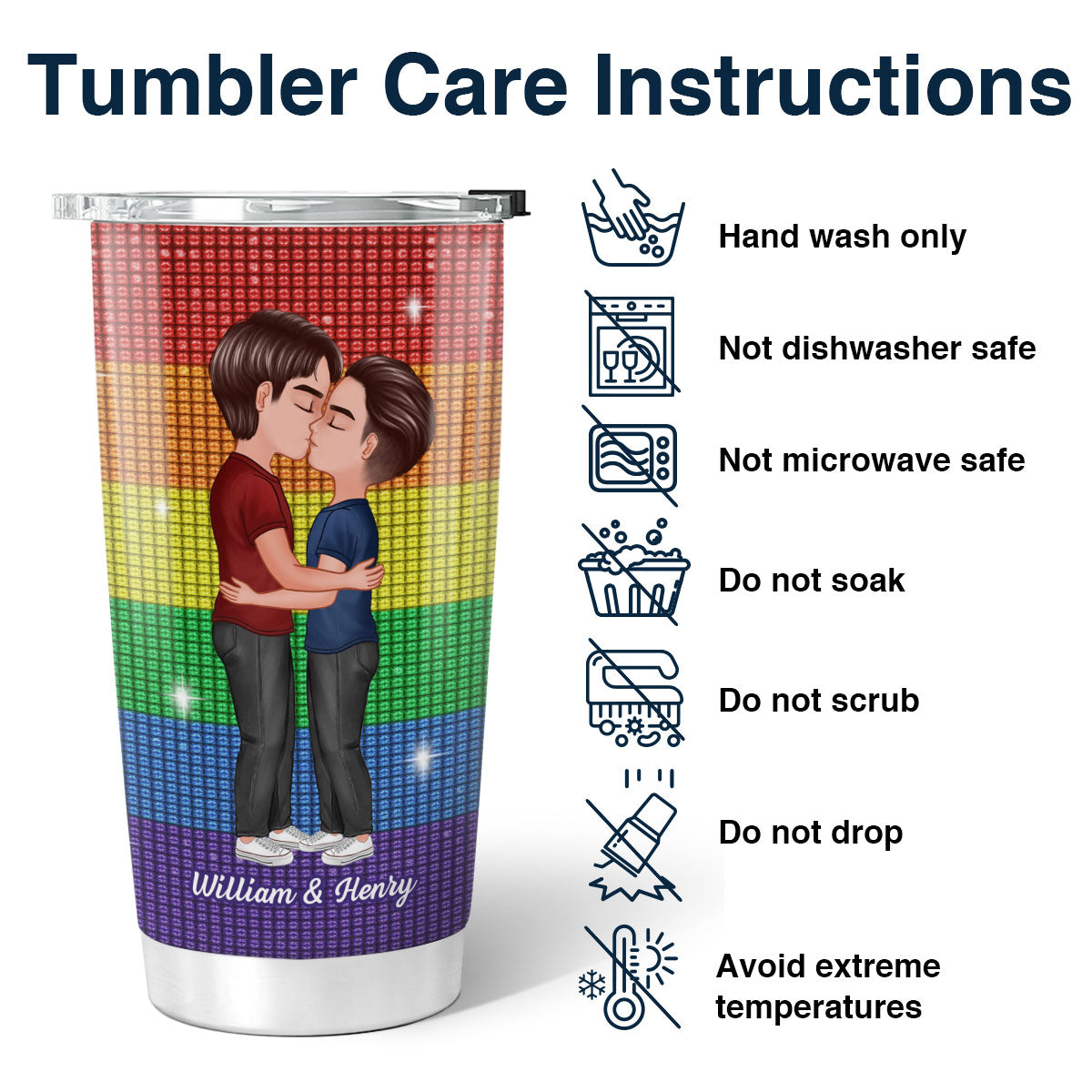LGBT Couple Kissing I Met You I Love You Pride Month Personalized Tumbler (Not Real Rhinestones)