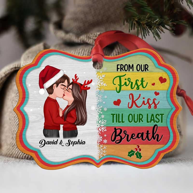 Colorful Palette Doll Couple Kissing Personalized Christmas Ornament