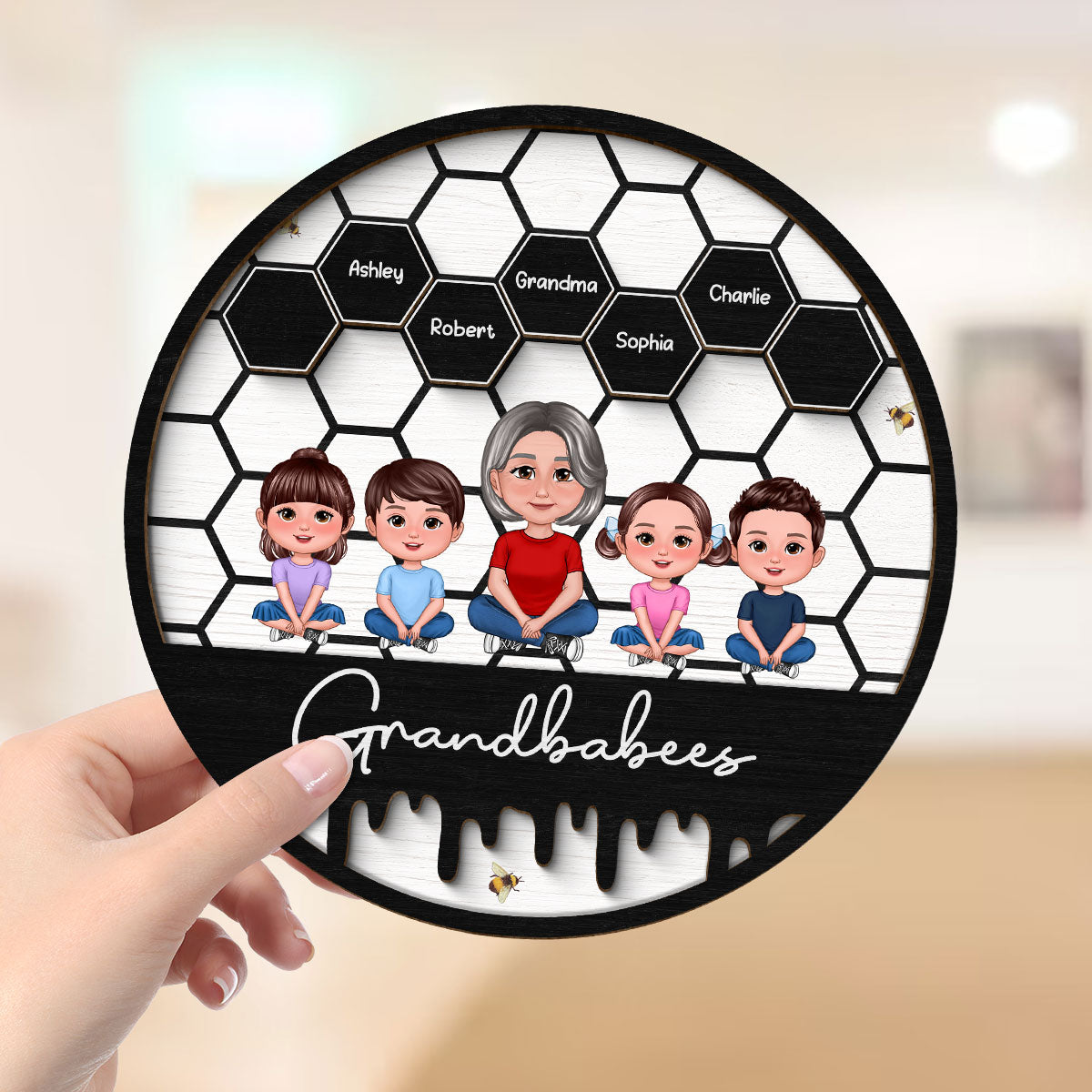 Grandbabees Crossed Legs Grandma Grandkids Sitting Personalized 2-layer Wooden Plaque, Gift For Grandma