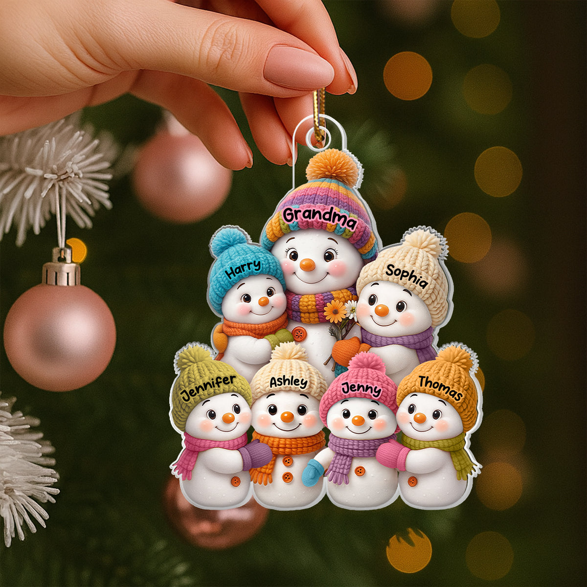 Snowman Grandma and Grandkids - Personalized Acrylic Ornament - Heartfelt Christmas Gift for Grandma, Grandkids