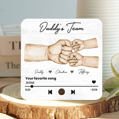 Daddy's Team Fist Bump Personalized Personalized Music Fridge Magnet, Heartfelt Gift For Dad