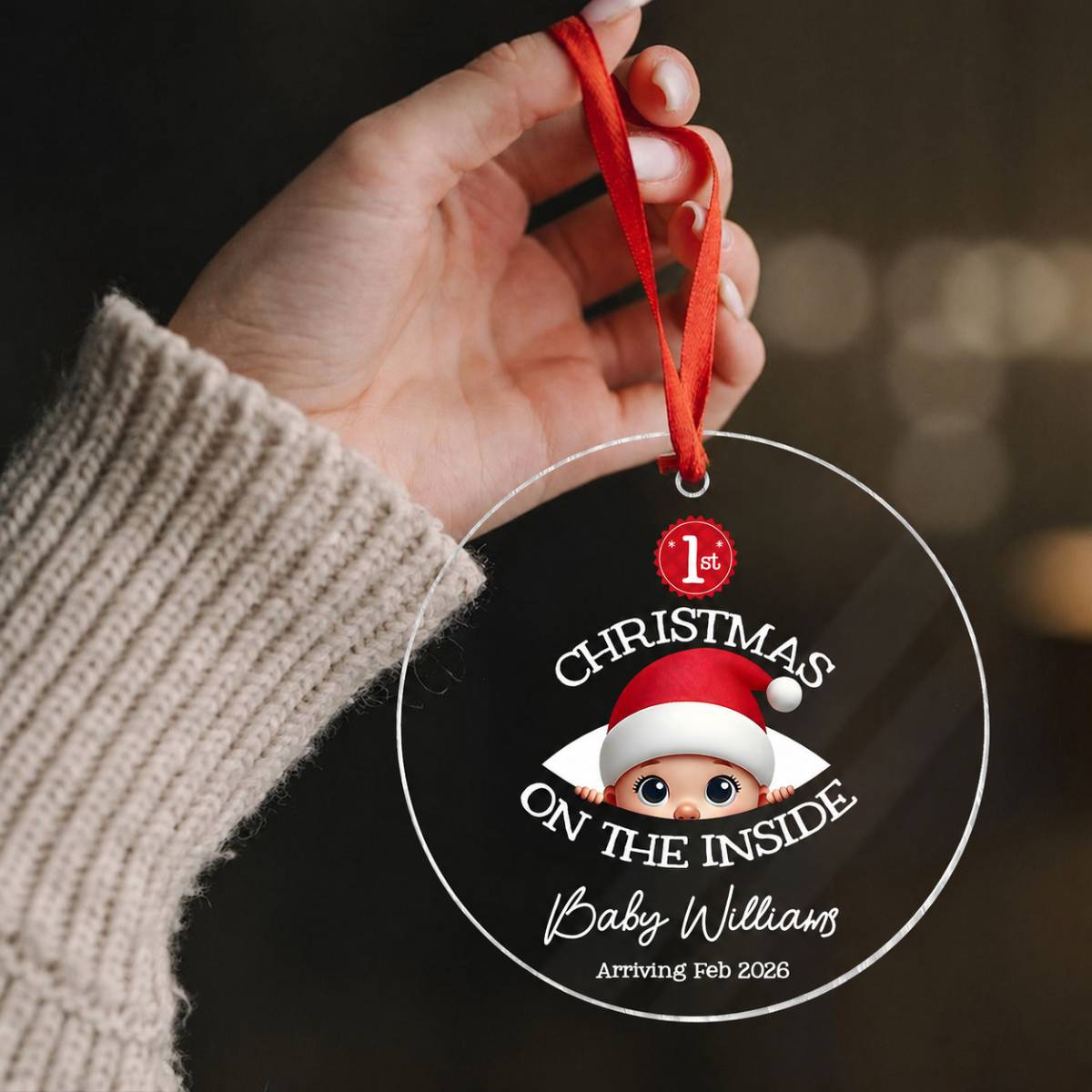 Personalized Baby's First Christmas On the Inside Acrylic Ornament, Custom Pregnancy Reveal Ornament, Expecting Parents