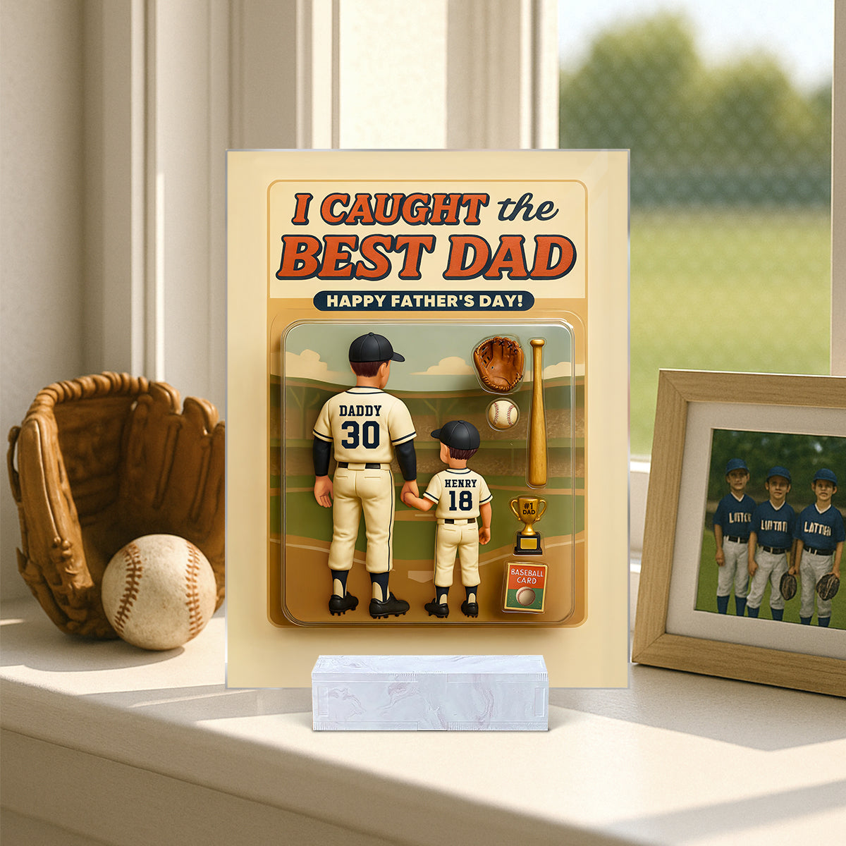 We Caught the Best Dad Baseball Custom Figure Personalized Acrylic Plaque, Father's Day Gift for Dad, Gift for Husband