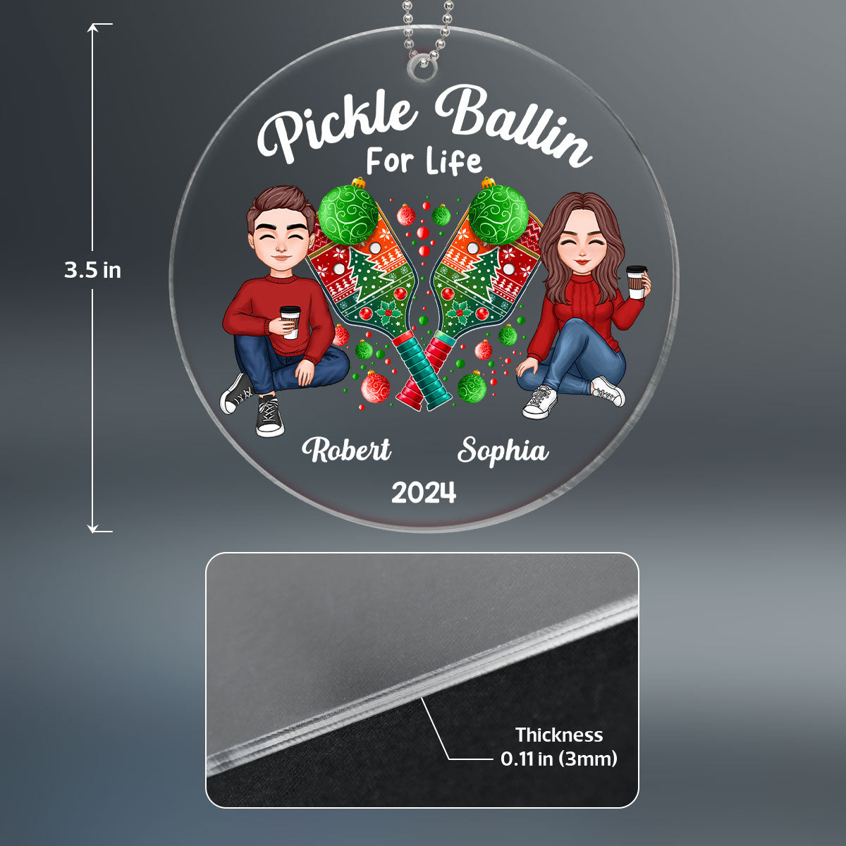 Pickle Ballin For Life Happy Christmas Couple Friends Personalized Acrylic Ornament