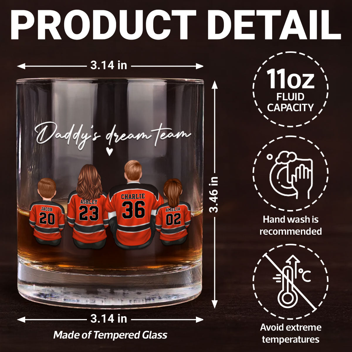 Hockey Daddy's Dream Team Personalized Wine Glass, Father's Day Gift for Hockey Dads