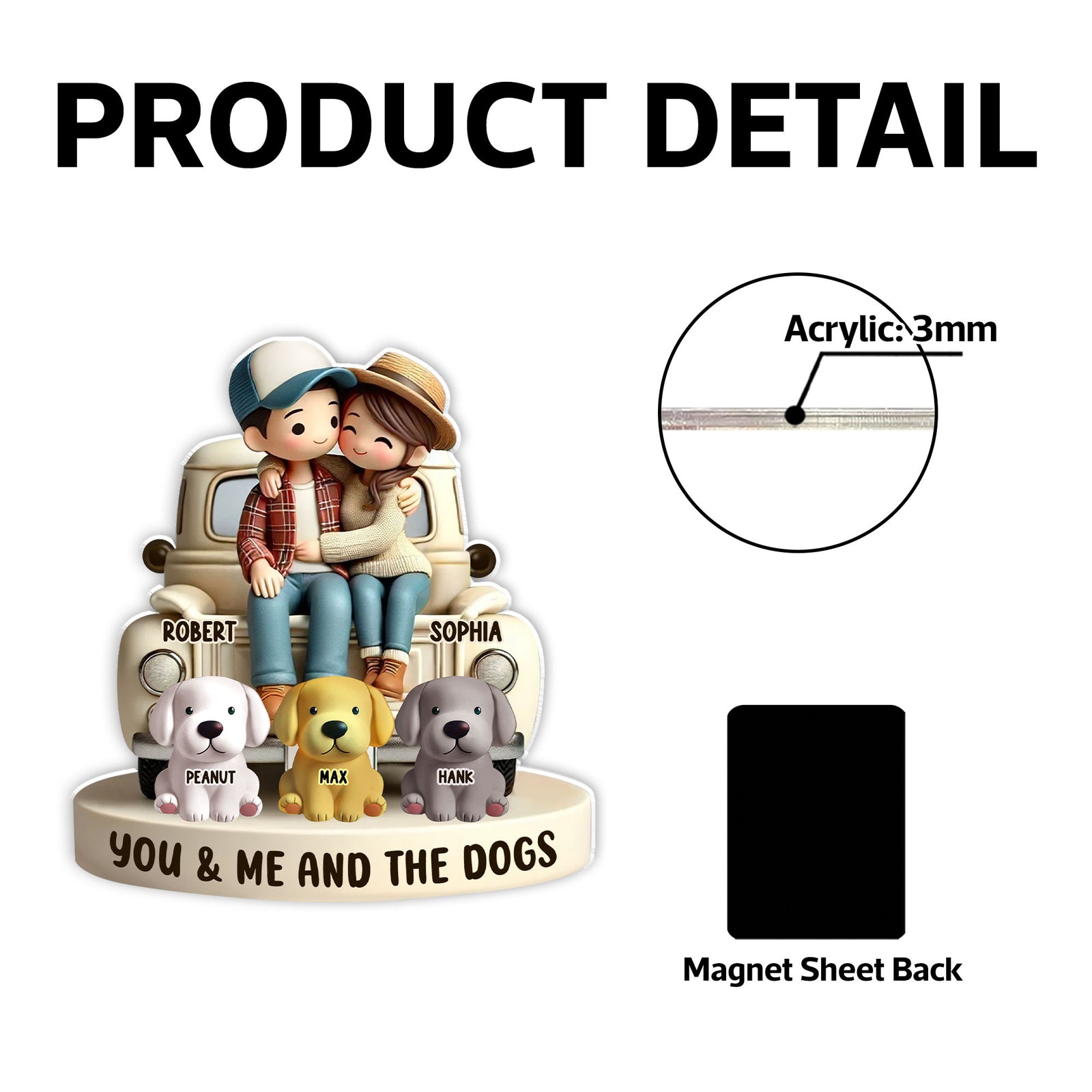 3D Effect Couple On Truck You Me And The Dog Cats Personalized Fridge Magnet, Heartfelt Gift For Couple, For Dog Lovers, Cat Lovers, Pet Lovers