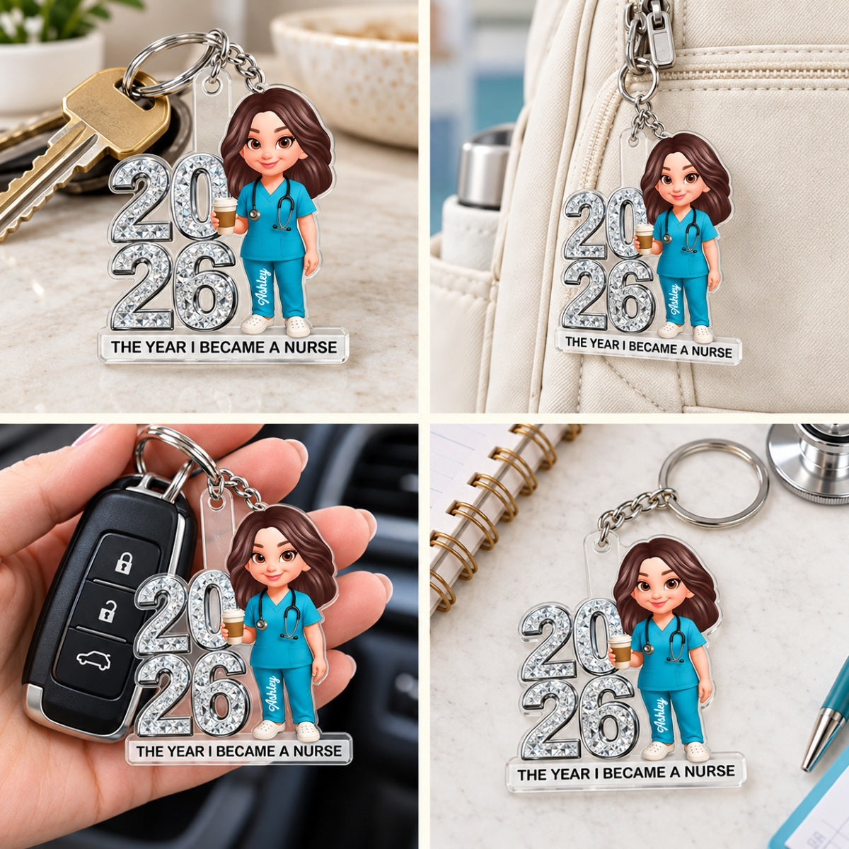 The Year I Became A Nurse - Personalized Acrylic Keychain - Christmas Gift, Graduation Gift For Nurse, Milestone Keepsake For Healthcare Workers