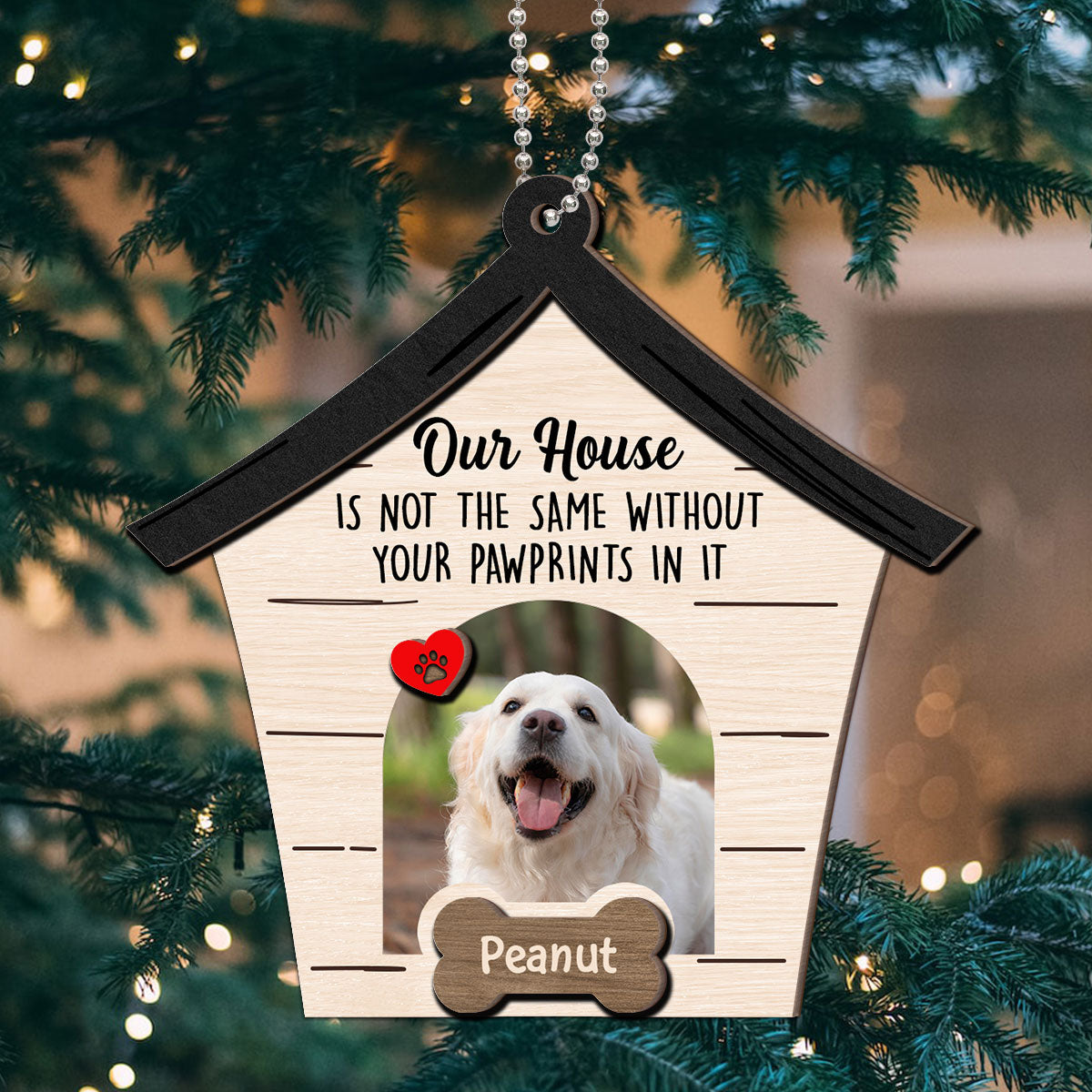 Memorial Dog Sympathy Keepsake Photo Inserted Personalized 2-Layer Wooden Ornament