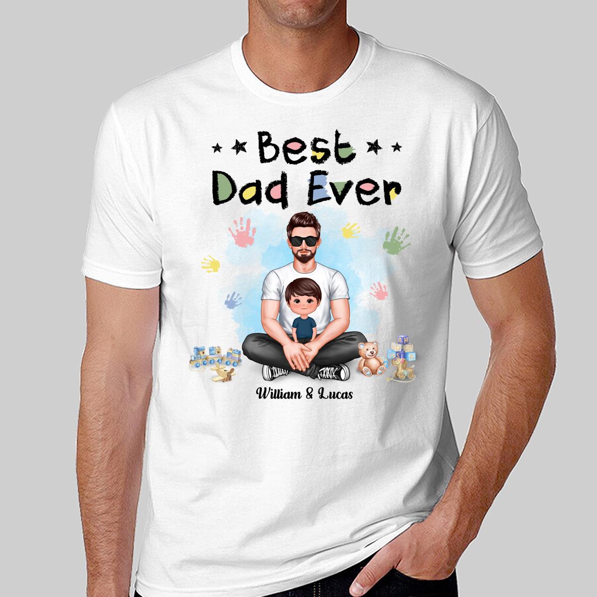 Dad Son Daughter Crayon Text Best Dad Ever Personalized Shirt