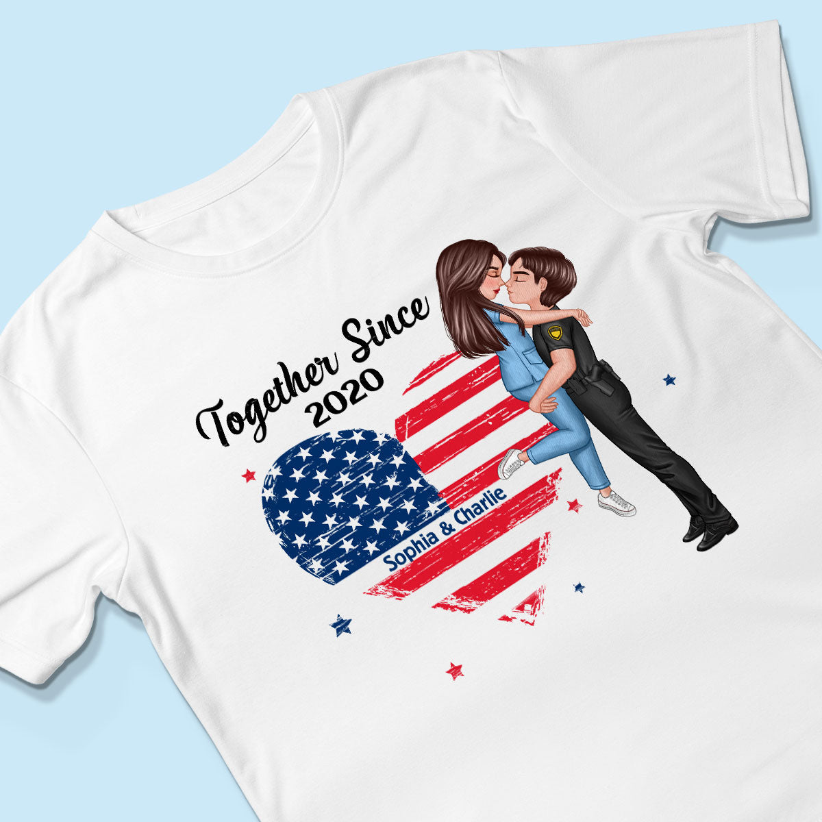You & Me We Got This Hero Couple Hugging Kissing Nation Flag Heart Personalized Shirt, Gift by Occupation, Anniversary Gift For Him For Her