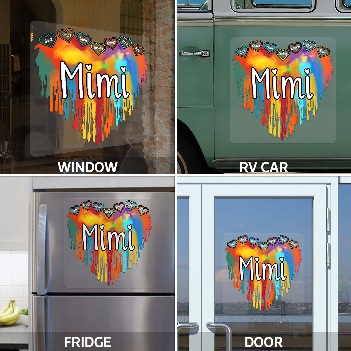 Grandma Melting Colorful Heart Personalized Decal