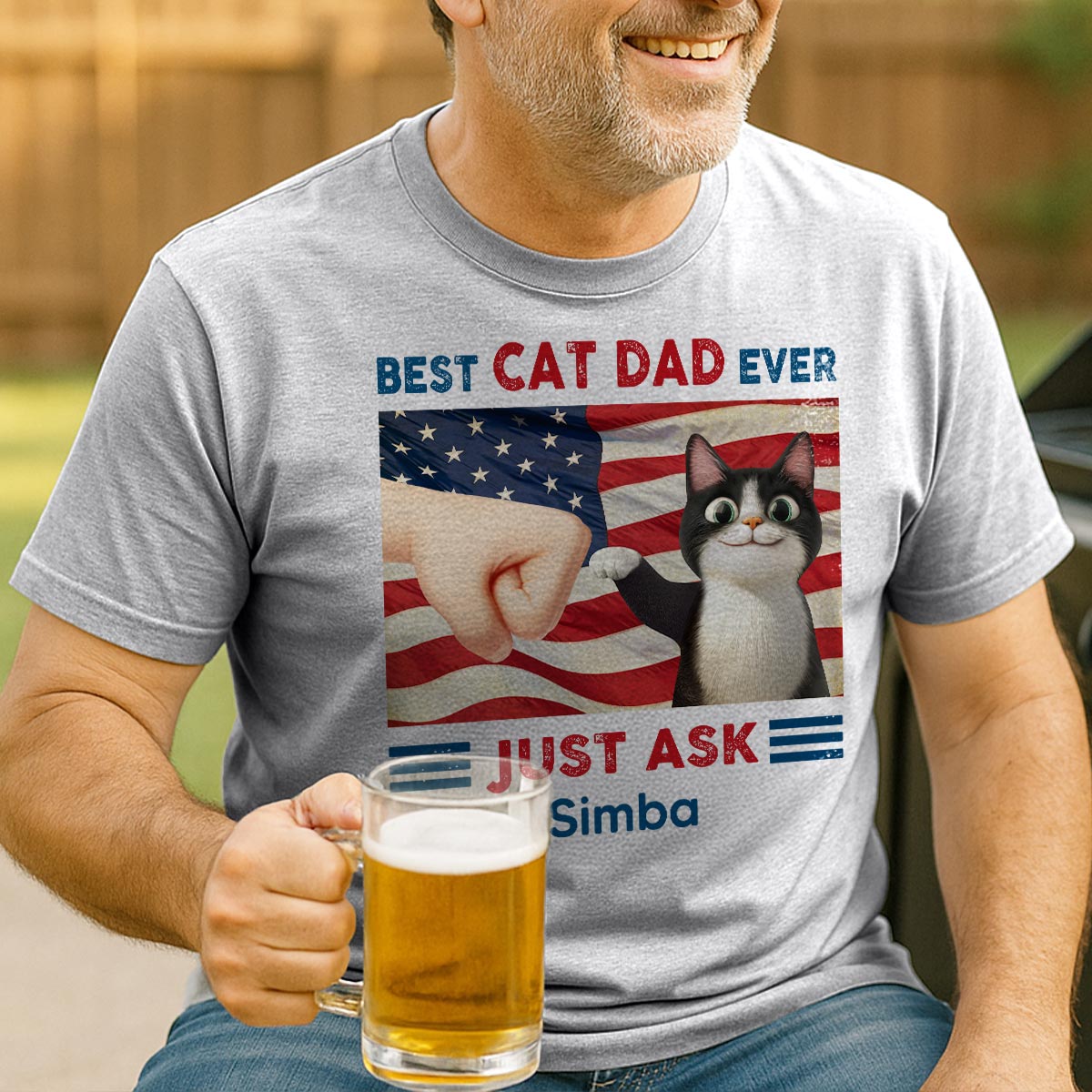 Best Cat Dad Ever Just Ask Nation Flag 4th of July Personalized Shirt