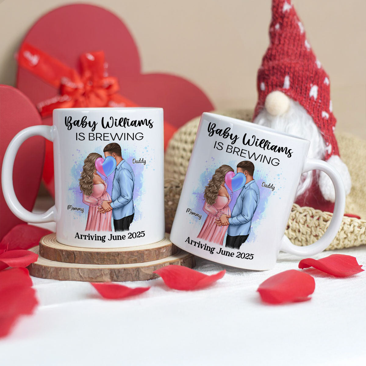Baby Is Brewing Pregnancy Kissing Couple Personalized Mug Expecting Mom Gift, Expecting Parents Gift,  Gift