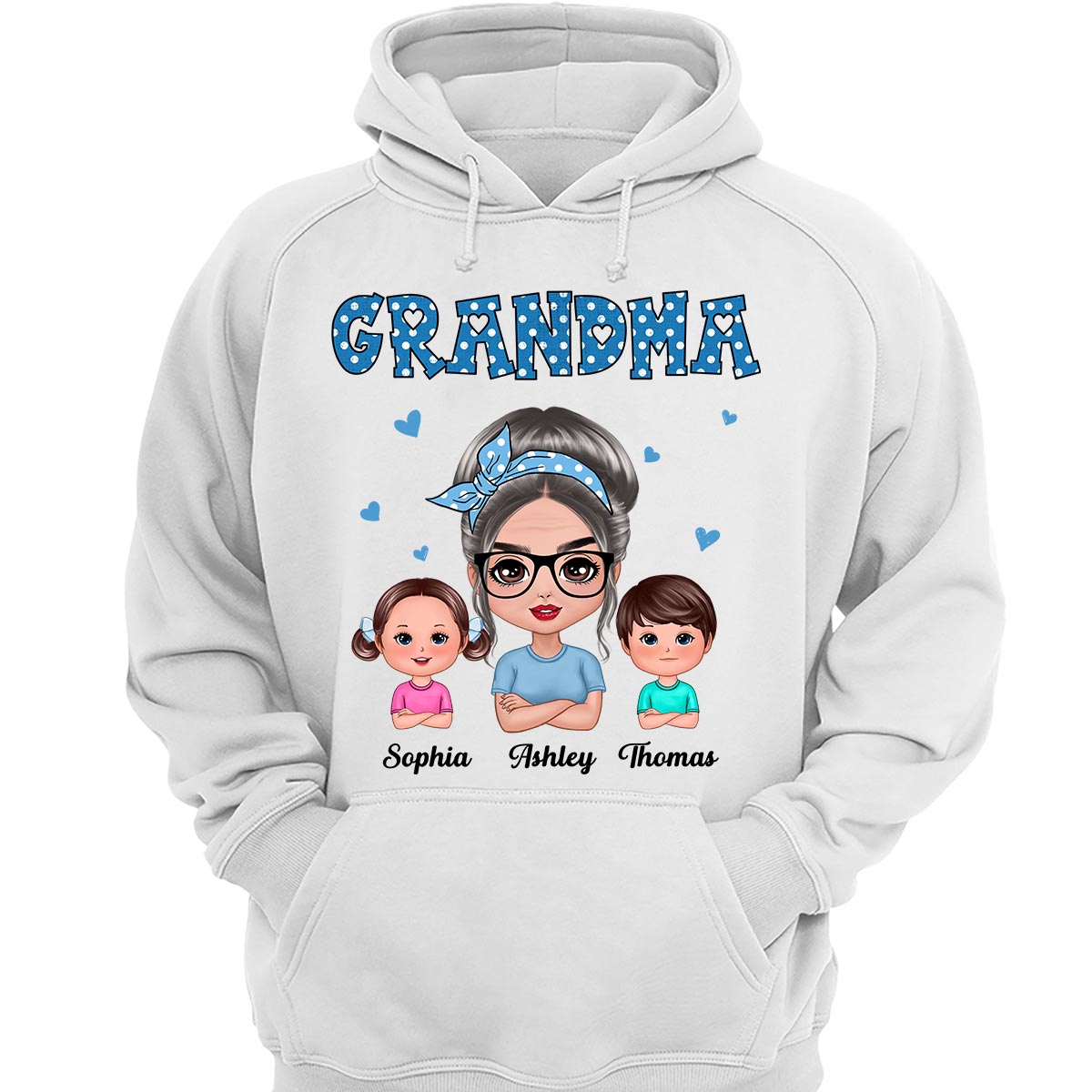 Blue Polka Dot Grandma With Grandkids Pattern Personalized Shirt