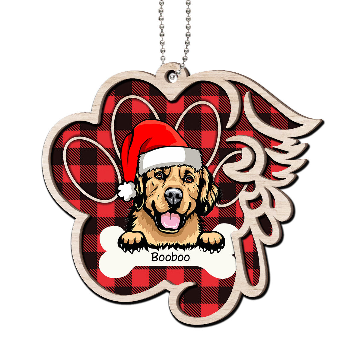 Paw & Wing Memorial Dog Personalized Christmas 2-Layer Wooden Ornament