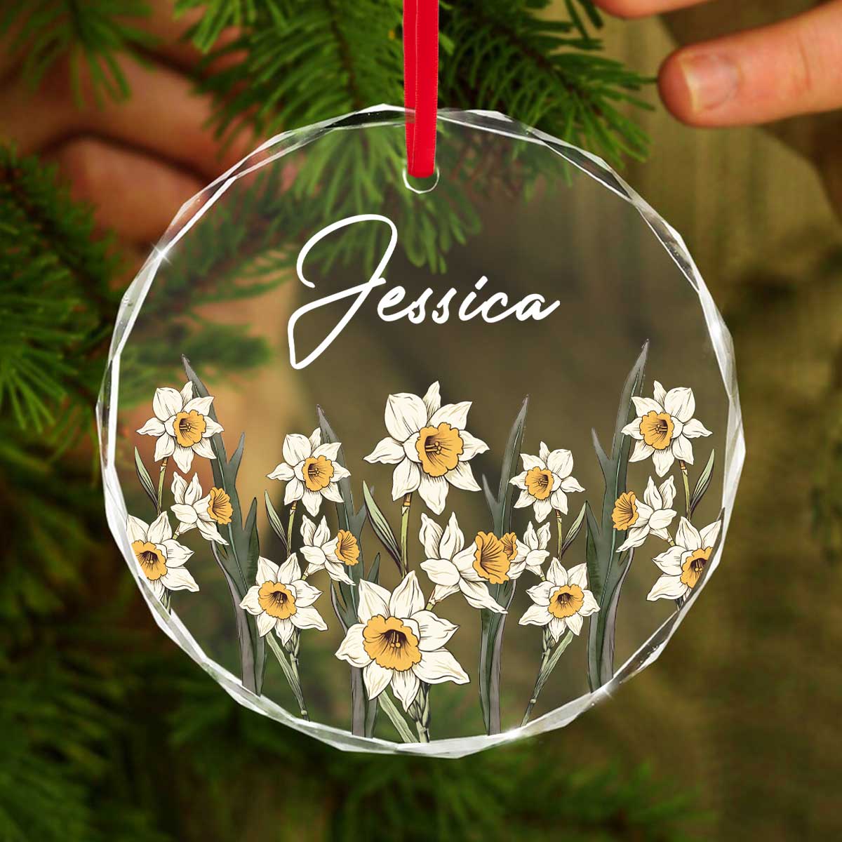 Birth Month Flower Best Friend Name Personalized Glass Ornament, Birthday Christmas Wedding Gift For Best Friends
