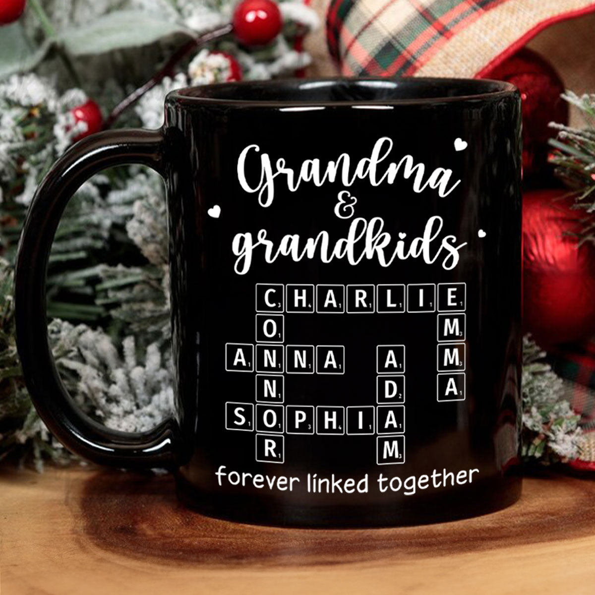 Grandma Grandpa & Grandkids Forever Linked Together Crossword Puzzle Personalized Mug