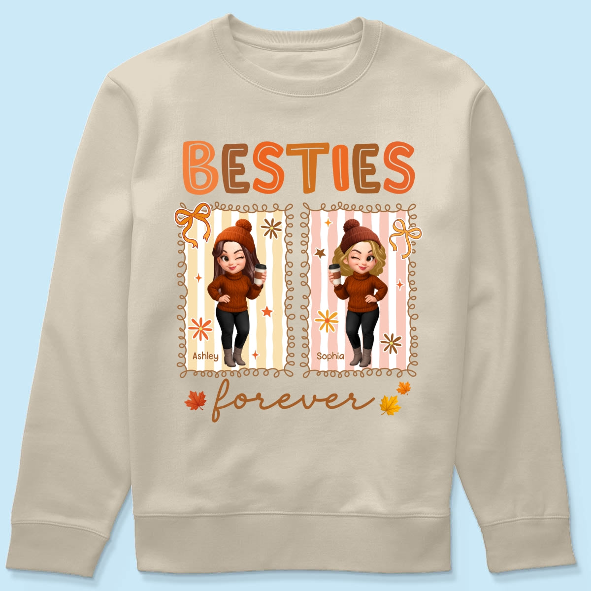 Besties Sisters Forever Fall Season Coquette Bow Personalized Sweatshirt