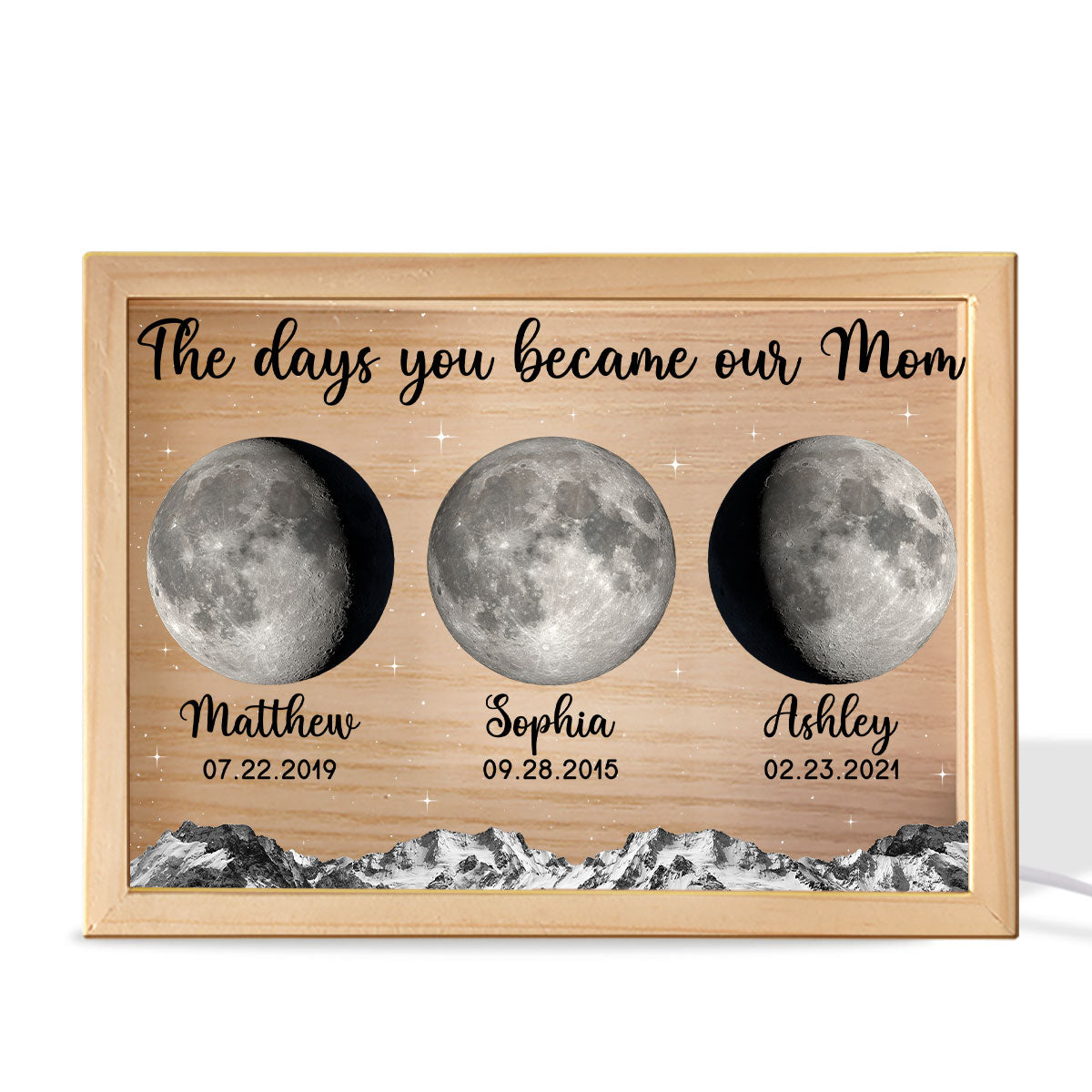 The Day You Became Mom Grandma Custom Birth Moon Phase Personalized Wooden Frame Light Box, Gift