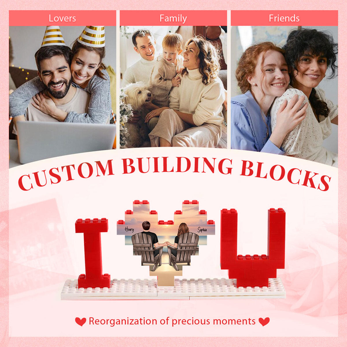 Personalized Building Blocks Puzzle, Couple Sitting At Beach, I Love You Block Puzzle, Birthday, Anniversary Gifts for Her & for Him