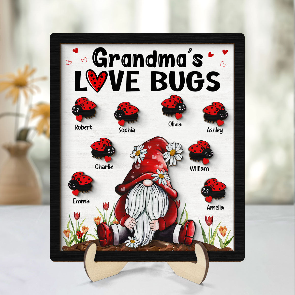 Grandma‘s Love Bugs Gnome Personalized 2-Layer Wooden Plaque
