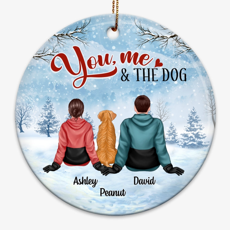Couple And The Dogs Winter Christmas Personalized Circle Ornament