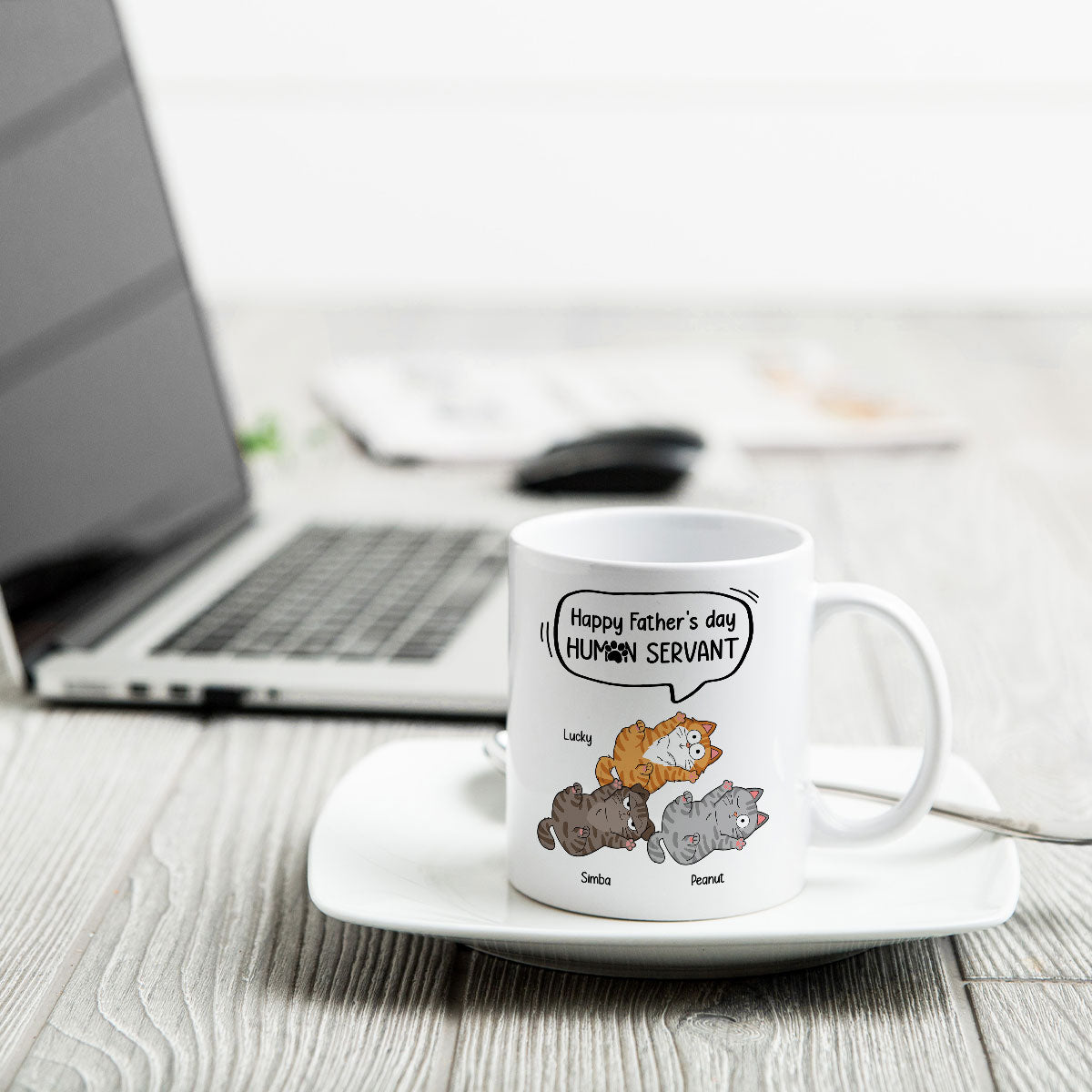 Happy Father's Day Human Servant Naughty Cats Personalized Mug