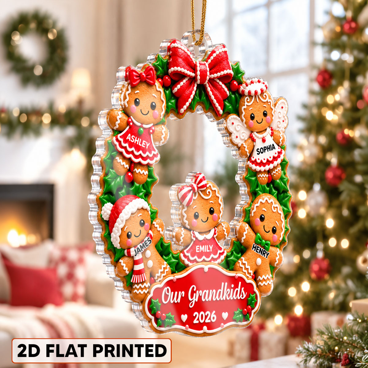Sweetest Grandkids Gingerbread Wreath - Personalized Acrylic Ornament - Christmas Gift For Kids, Grandkids