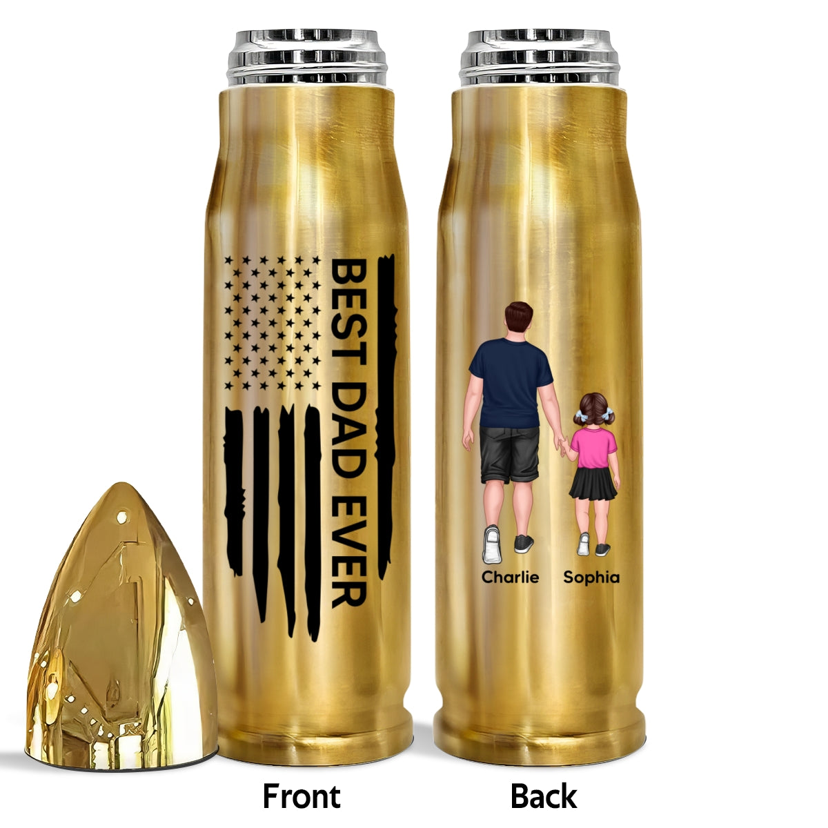 Best Dad Papa Grandpa Ever Man & Kids Walking Nation Flag Gift For Husband Father Figures Personalized Bullet Tumbler