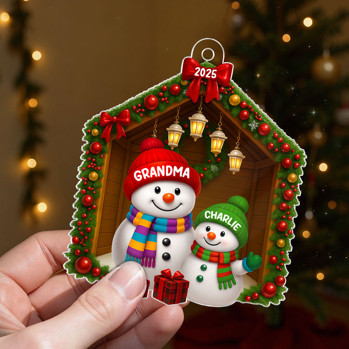 Grandma Grandkids Snowman Personalized Acrylic Ornament - 2025 Thoughtful Christmas Gift for Grandma