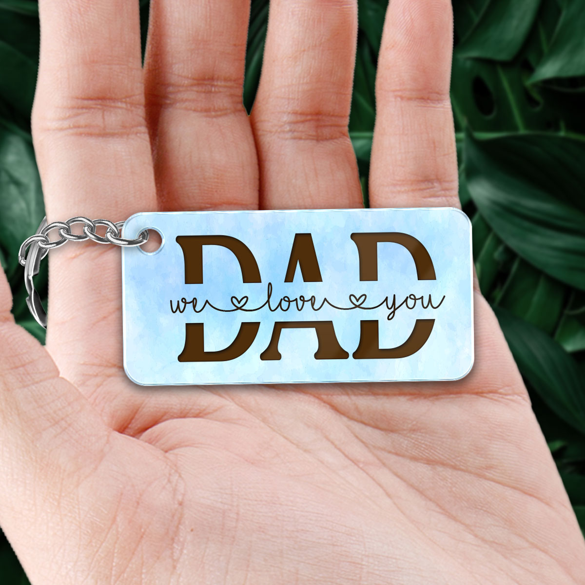 Best Dad Ever Denim Jacket Sitting Back View Personalized Acrylic Keychain