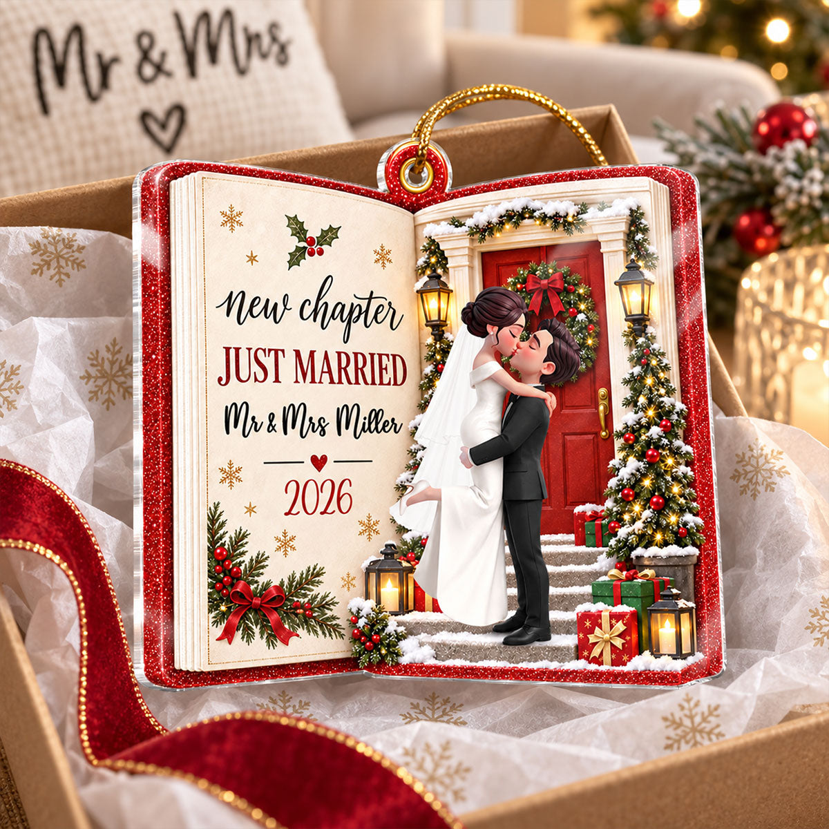 Just Married New Chapter New Memories 2D Flat - Personalized Acrylic Ornament - Christmas Tree Keepsake For Couple