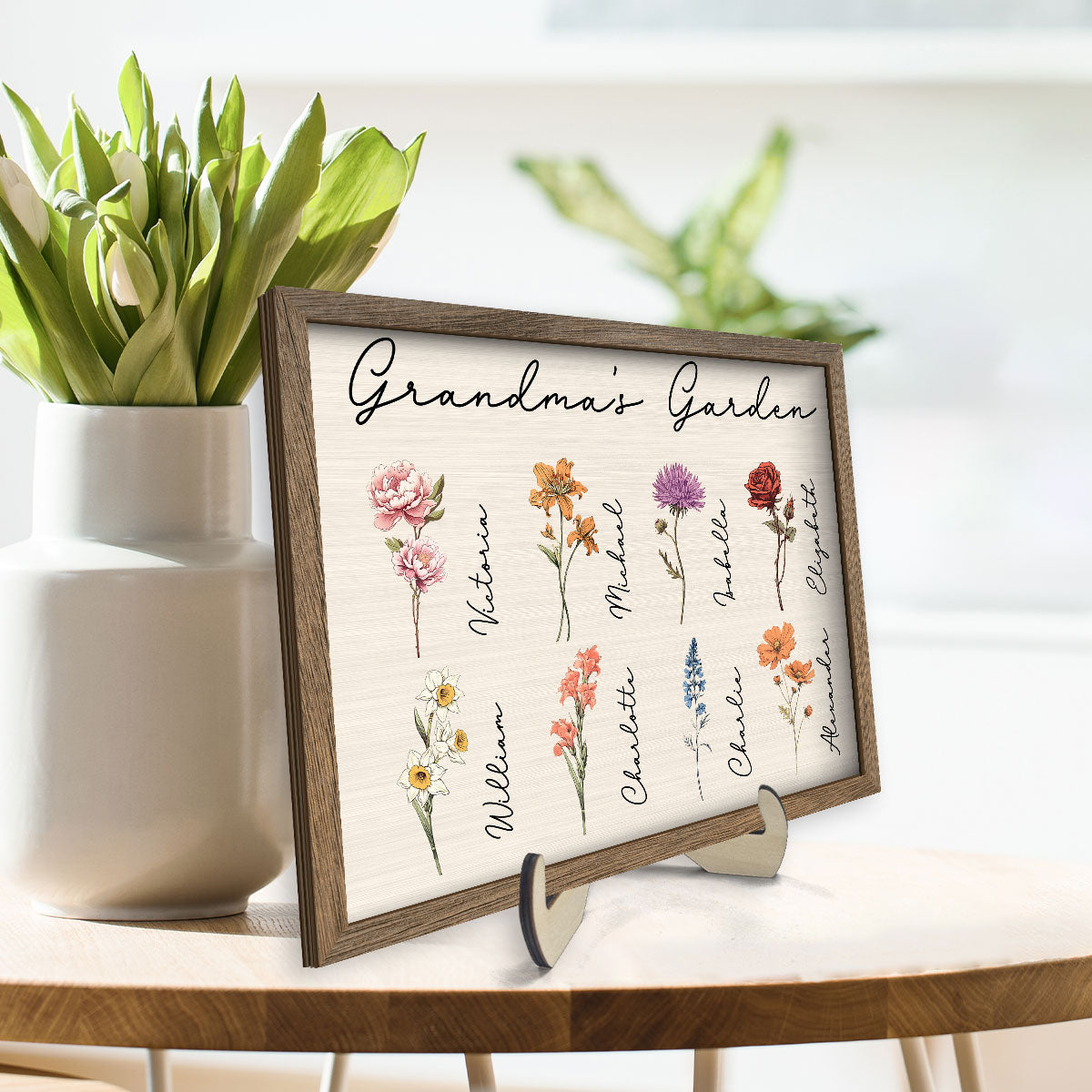 Grandma Mom Garden Vintage Birth Month Flowers Mother‘s Day Gift Personalized 2-Layer Wooden Plaque