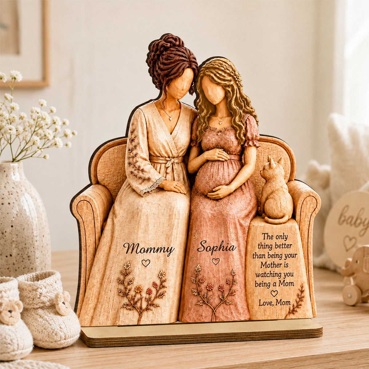 Watching You Be A Mom My Daughter - Personalized 2-Layered Wooden Plaque - Gift For New Mom, Daughter