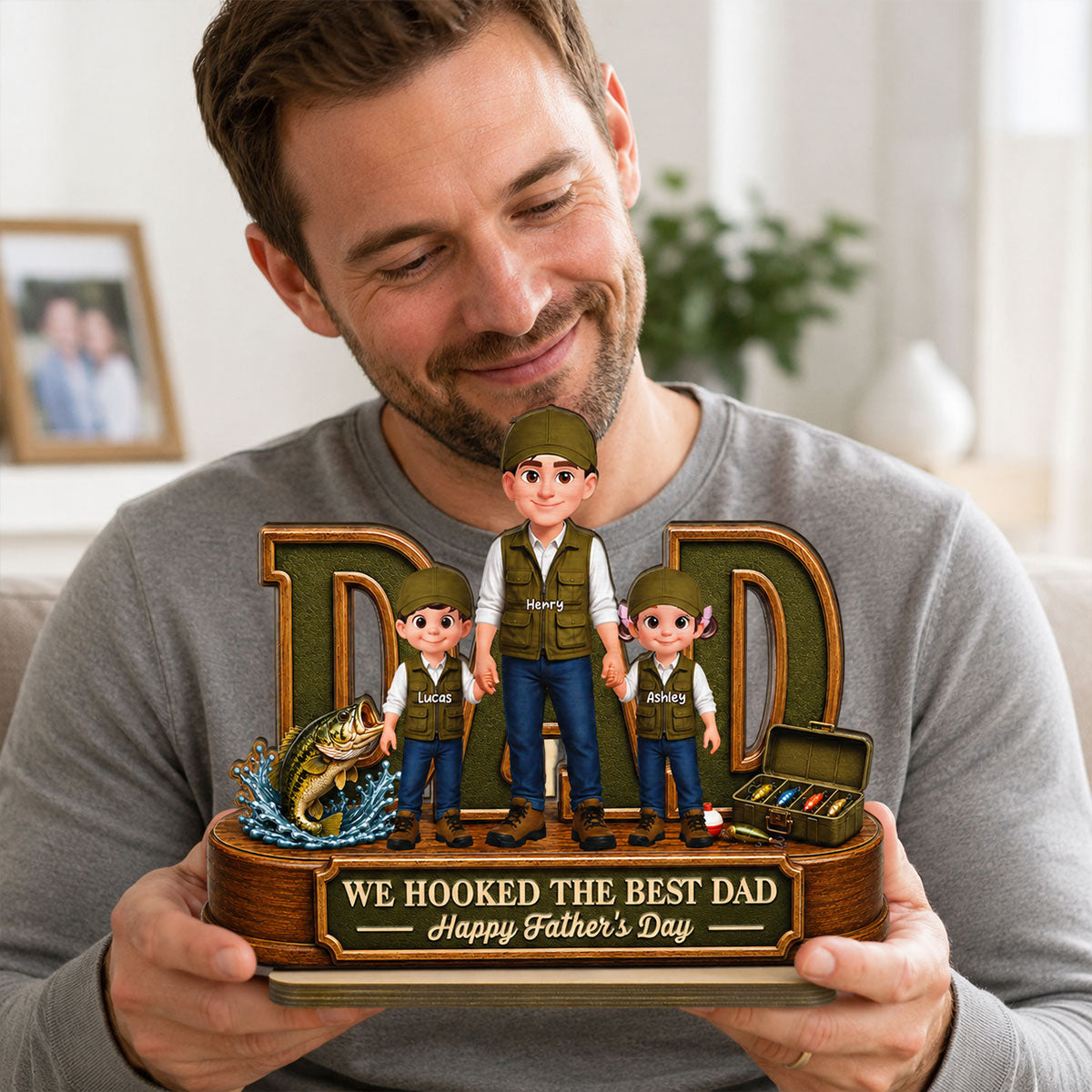 We Hooked The Best Dad Fishing Dad - Personalized 2-Layered Wooden Plaque - Father's Day Gift For Fishing Dad, Fishing Lovers