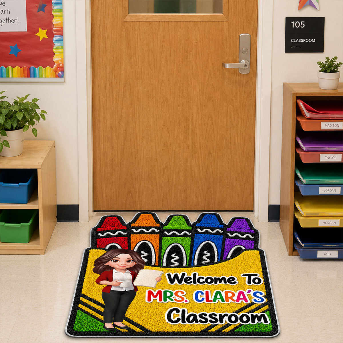 Teacher Welcome To Classroom Crayon Box - Personalized Doormat - Back To School Gift For Teacher, Classroom Decor