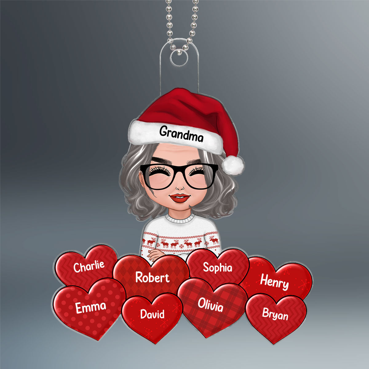 Doll Grandma Crossed Arms Grandkids Names In Hearts Christmas Gift Personalized Acrylic Ornament