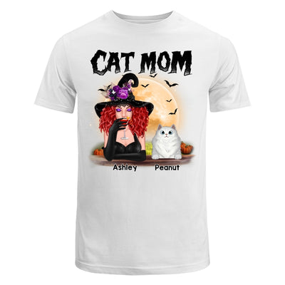 Halloween Witch Cat Mom Personalized Shirt