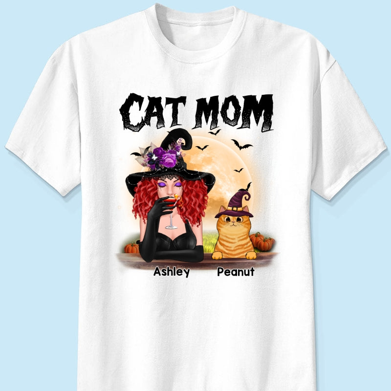 Halloween Witch Cat Mom Personalized Shirt