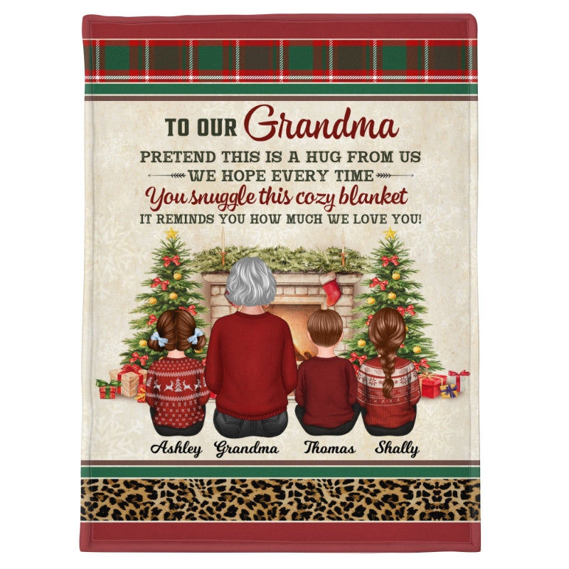 This Blanket Reminds We Love You Grandma Grandkid Back View Christmas Personalized Fleece Blanket