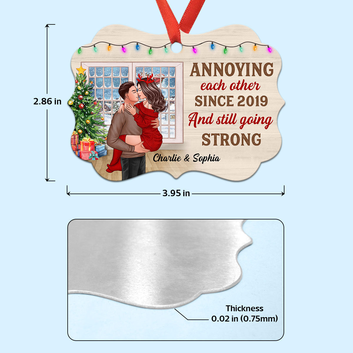 All I Want For Christmas Is You Man Holding Woman Kissing Window Personalized Christmas Ornament