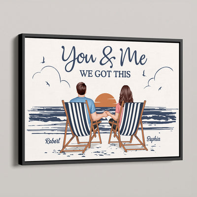 Couple At Beach Aesthetic Beach Retro Blue Theme Personalized Poster, Gift For Him, For Her