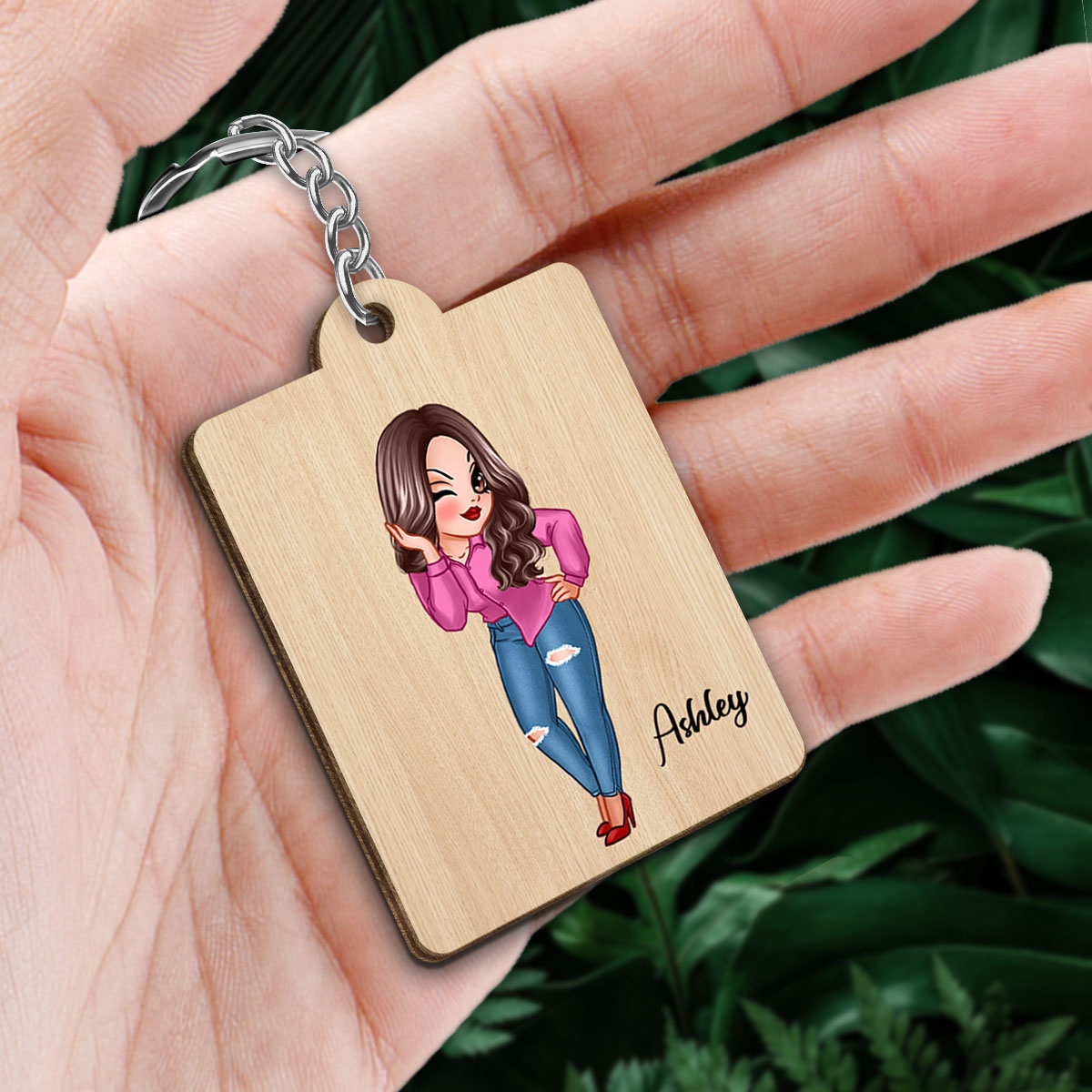 Custom Character Family Members Favorite Song Scannable QR Code Birthday Gift For Family FriendsPersonalized Wooden Keychain