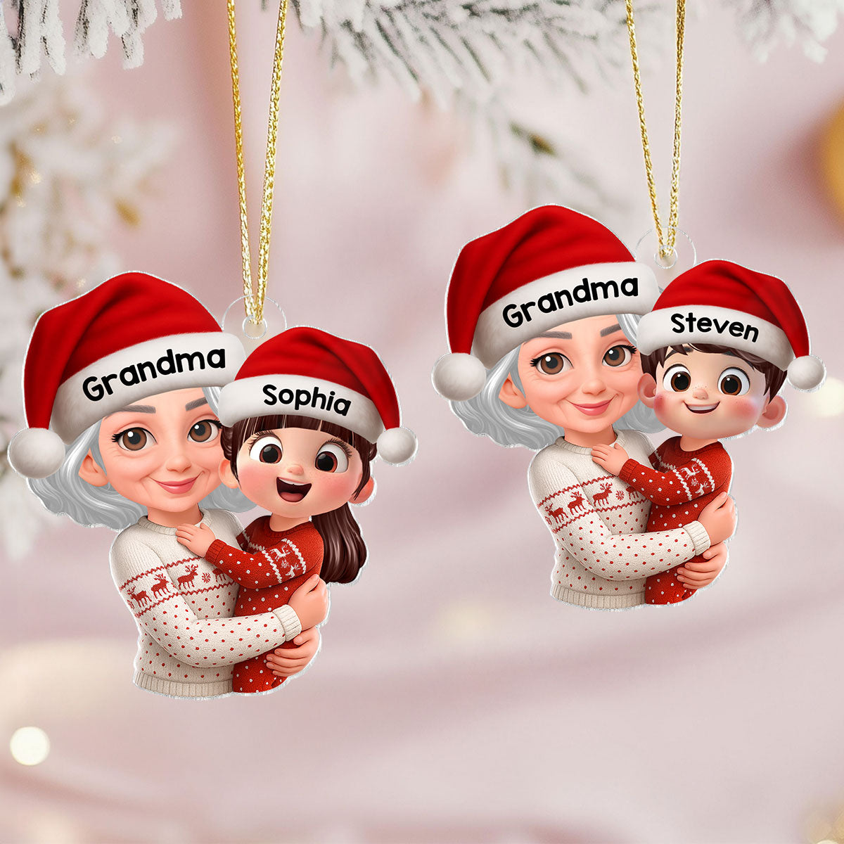 Christmas Joyful Grandma Hugging Grandkid - Personalized Acrylic Ornament - Gift For Grandkid