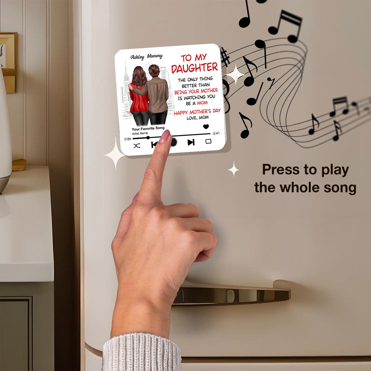 To My Daughter Standing Back View Personalized Music Fridge Magnet, Gift For Daughter From Mom