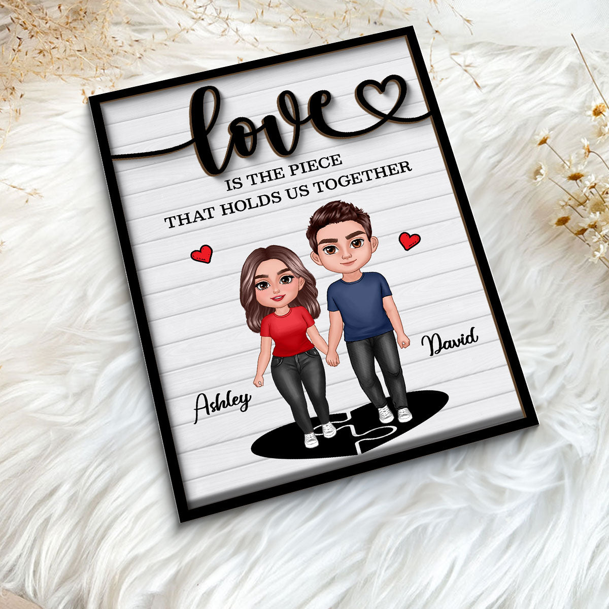 Love Is The Piece That Holds Us Together Couple Personalized 2-layer Wooden Plaque