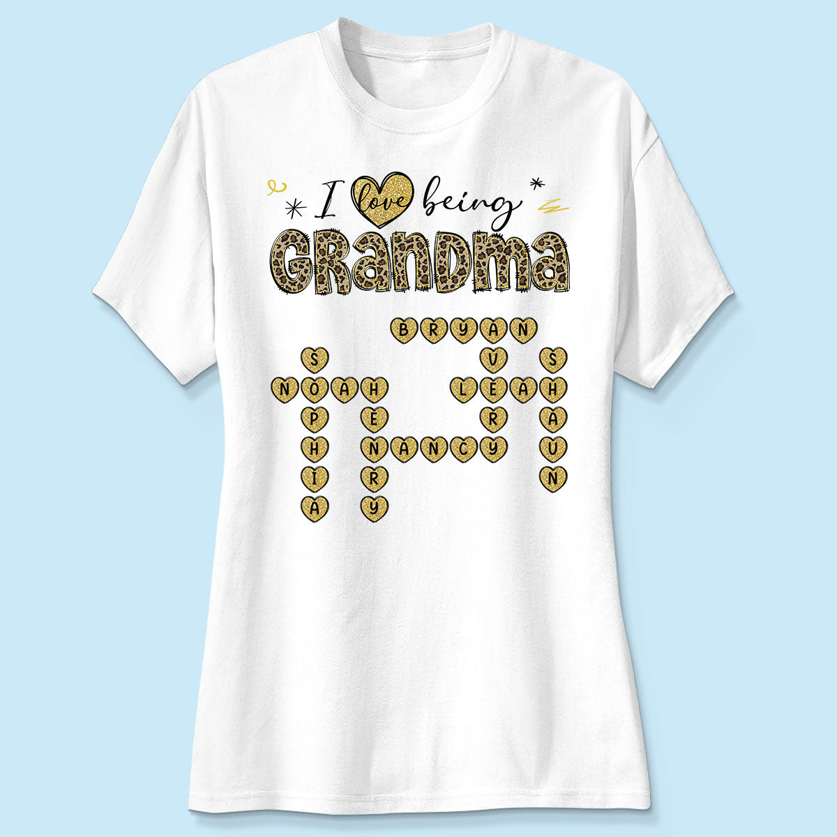 Loving Being A Grandma Leopard Heart Crossword Puzzle Personalized Shirt